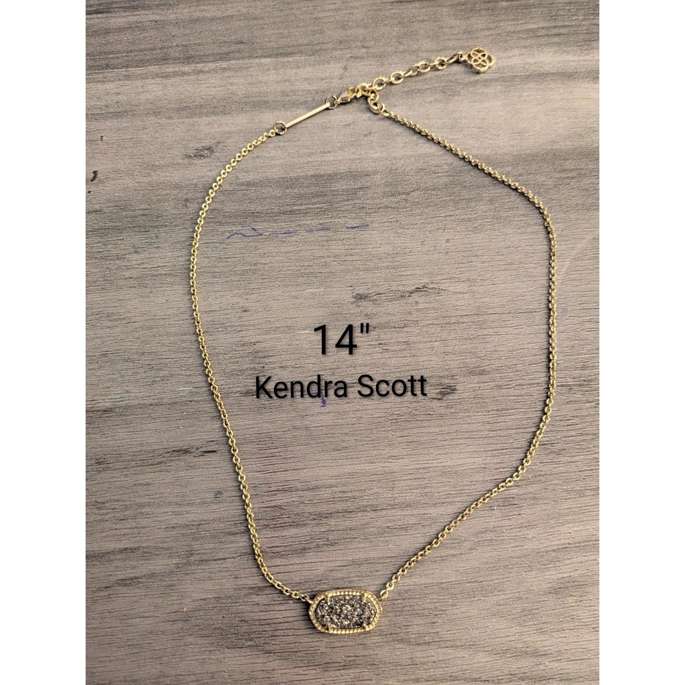 Kendra Scott Elisa Pendant Necklace Gold Tone Black Drusy Oval Station 14 inch